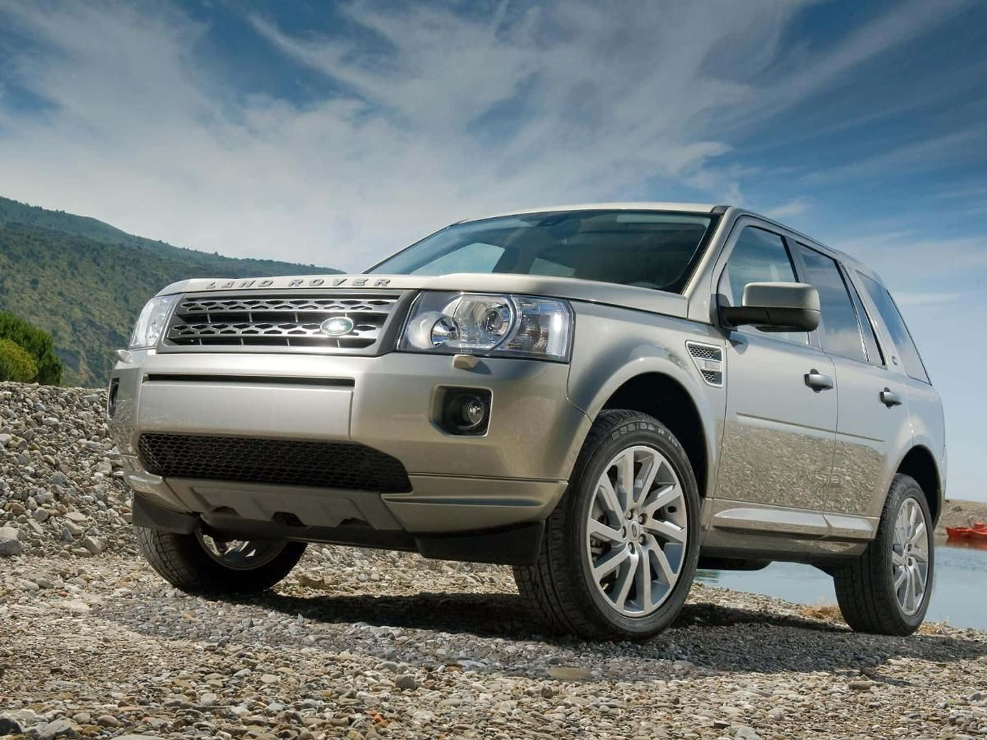 Land Rover Freelander, silver, gravel shore, Full HD Desktop Wallpaper