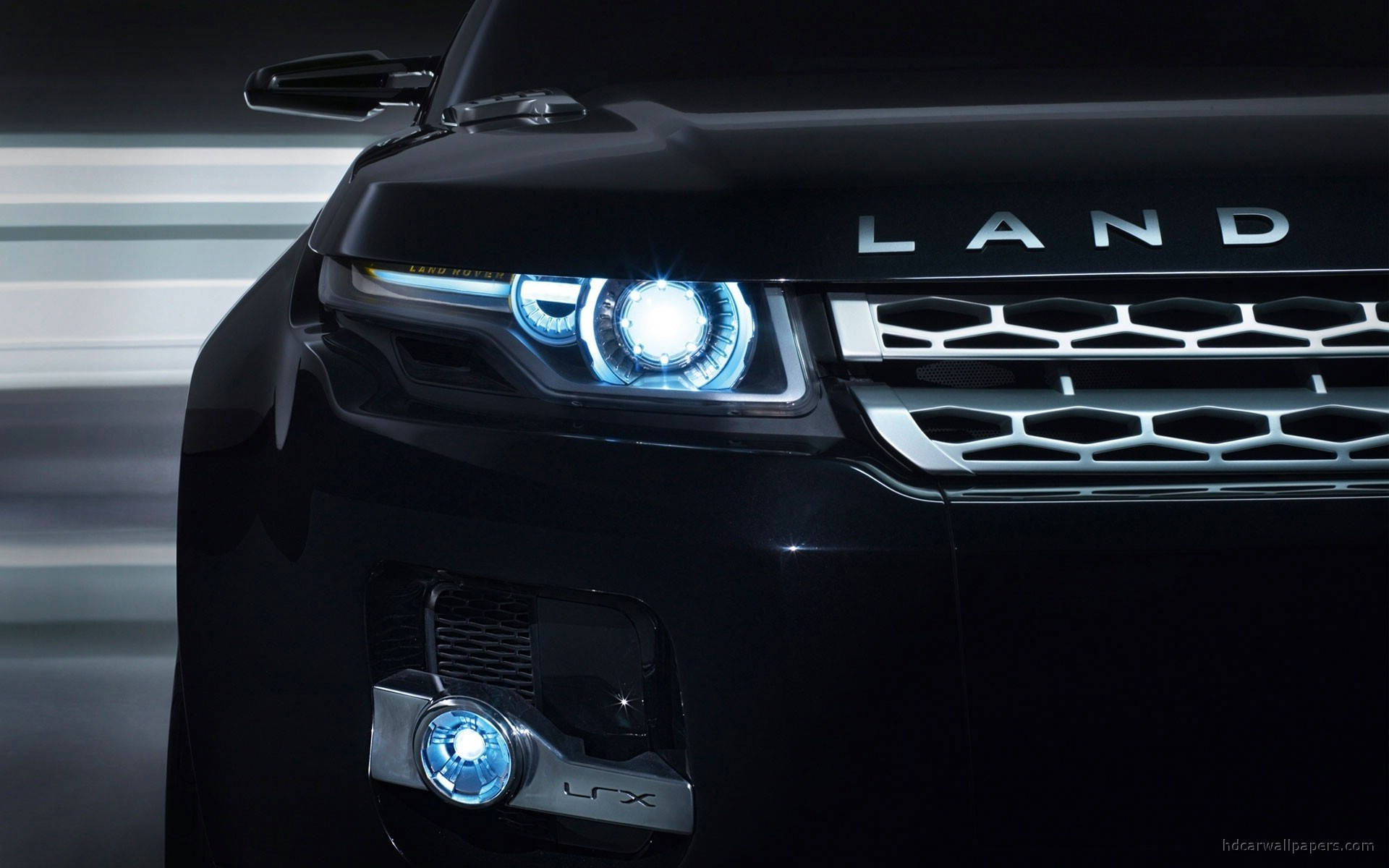 Land Rover, black, glowing blue headlights, Full HD Desktop Wallpaper