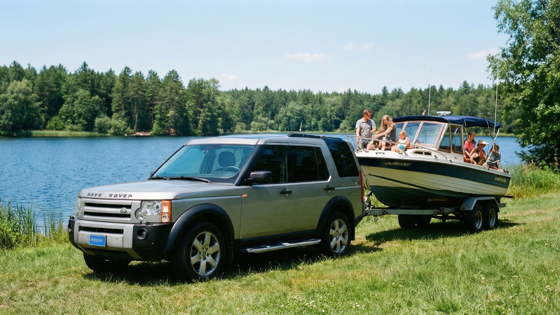 Land Rover, silver, boat, Full HD Desktop Wallpaper