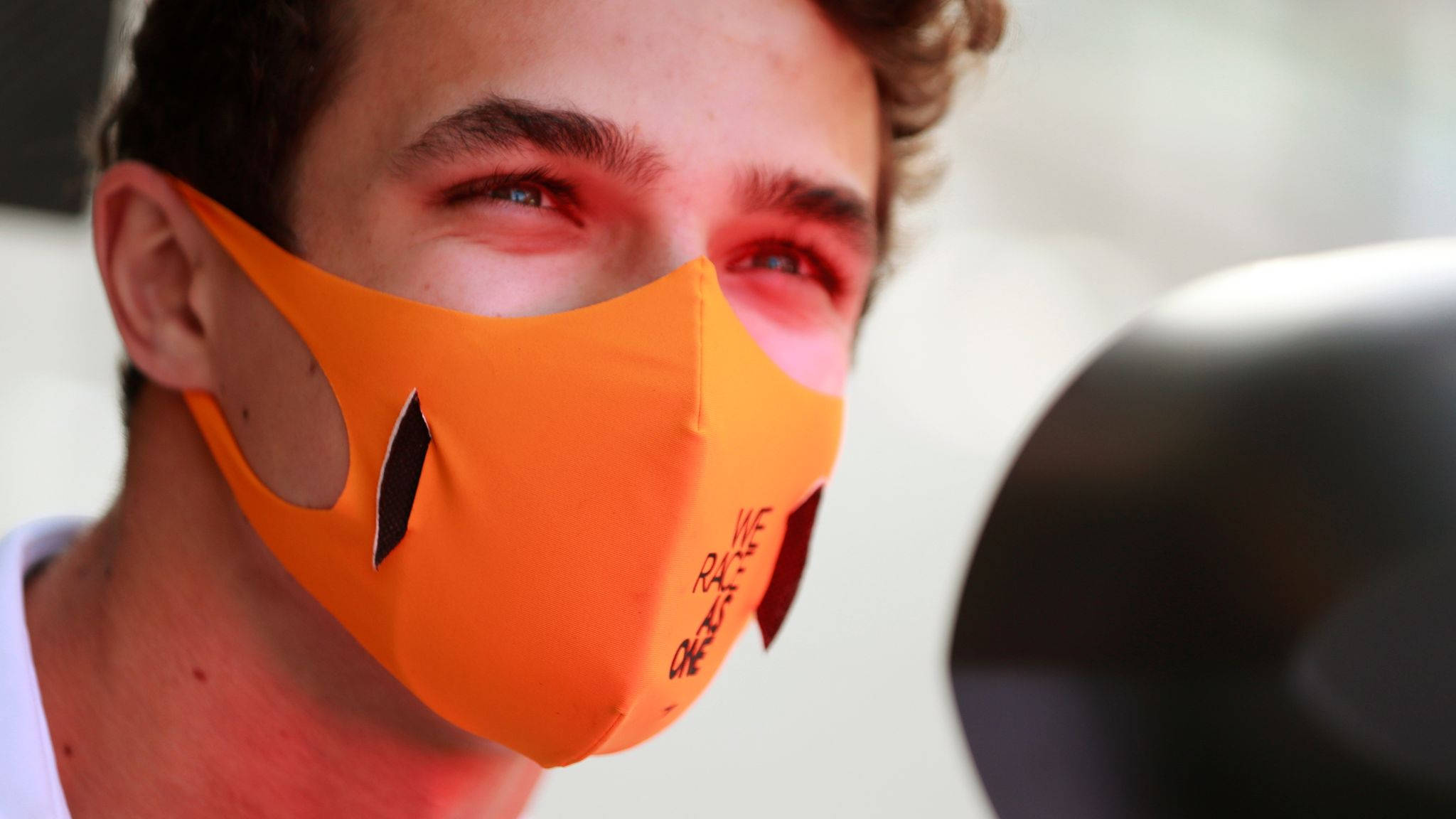 Lando Norris, orange mask, handwritten text, Full HD Desktop Wallpaper