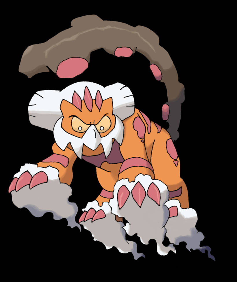 White Landorus, fierce orange and white, pink claws, SD Phone Wallpaper