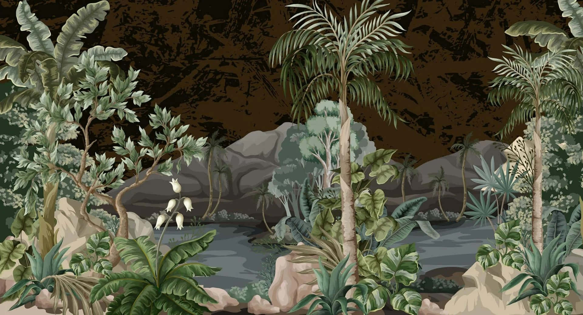 tropical jungle, palm trees, banana plants, Full HD Desktop Wallpaper