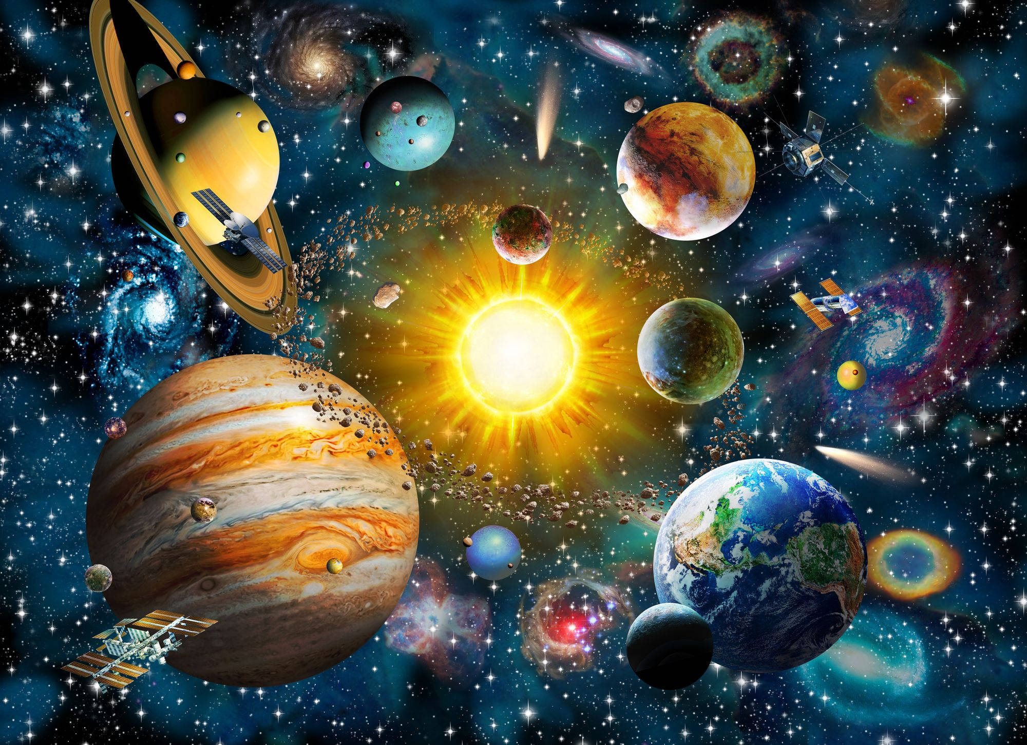 Our Solar System Mural Aesthetic, planets, satellites, Full HD Desktop Wallpaper