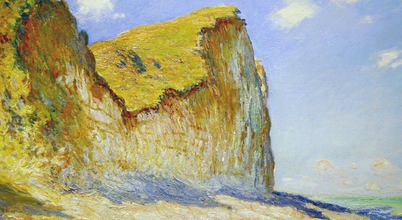 Impressionist Landscape Painting, sunlit cliffs, textured brushstrokes, HD Desktop Wallpaper