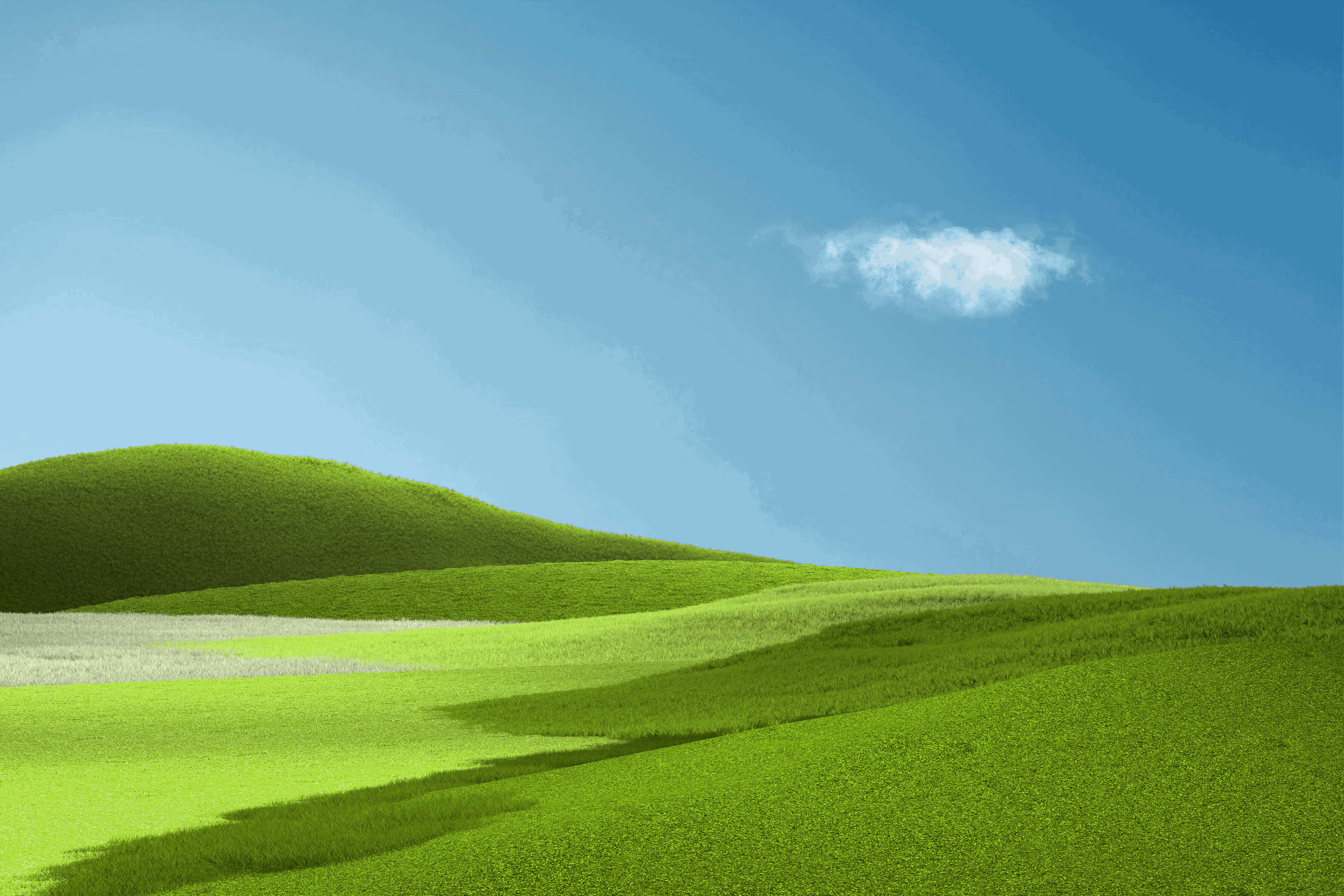 green hills, clear blue sky, fluffy white cloud, 4K Desktop Wallpaper