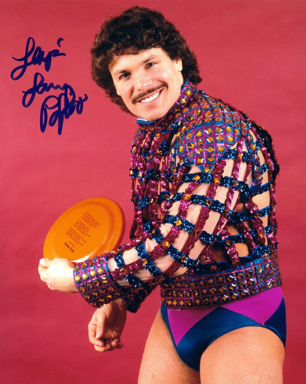 Lanny Poffo, glittery mesh costume, orange frisbee, HD Phone Wallpaper