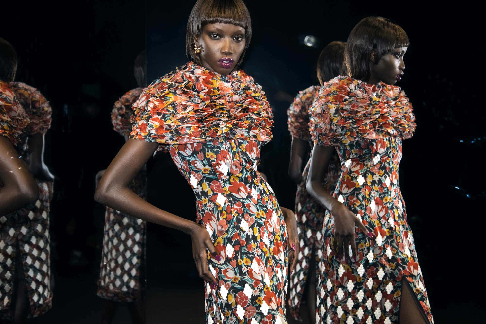 Lanvin, funky outfit, vibrant floral gown, Full HD Desktop Wallpaper