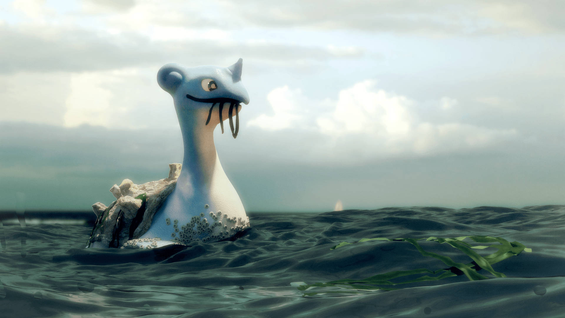 Lapras, white, dragon-like creature, Full HD Desktop Wallpaper