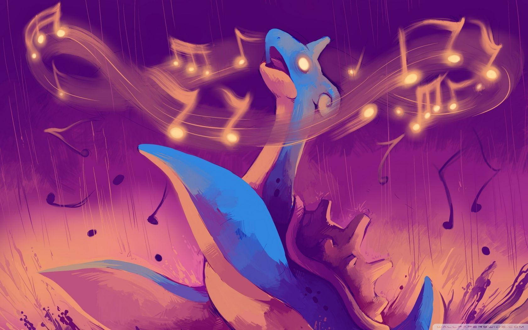 Lapras, blue dragon, glowing musical notes, HD Desktop Wallpaper