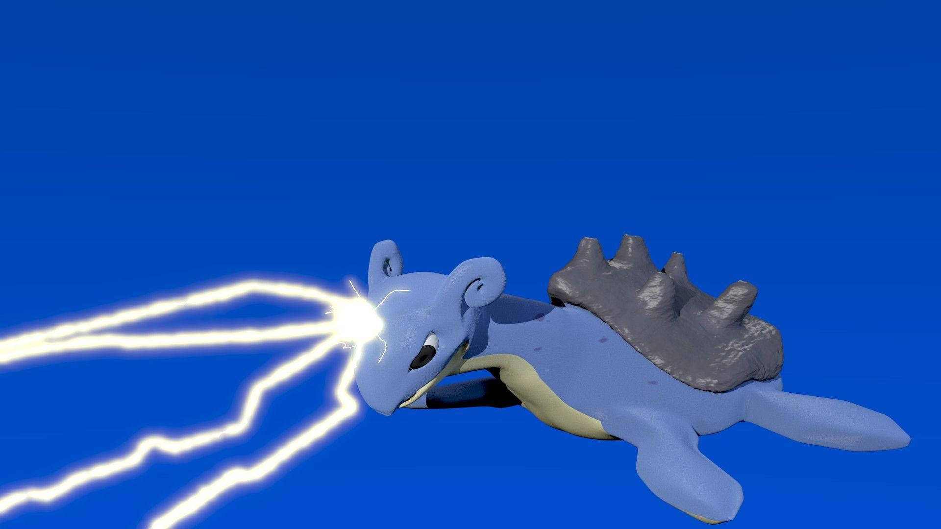 Lapras, lightning bolts, blue electric-type Pokémon, Full HD Desktop Wallpaper