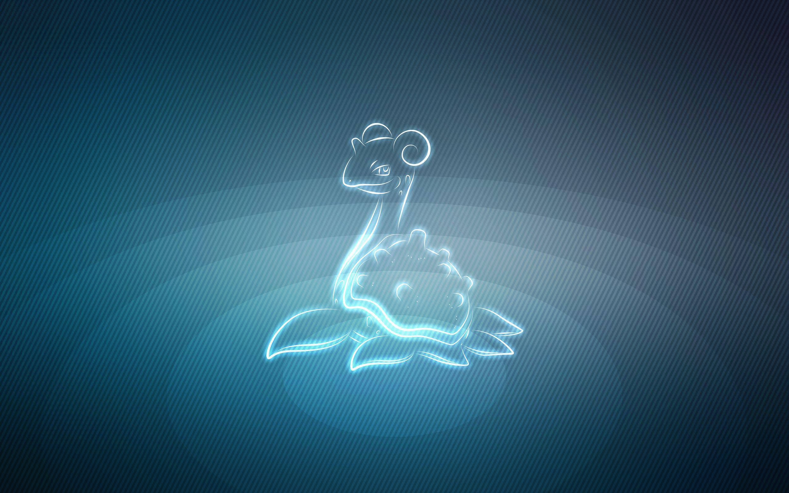 Lapras, neon outline, turtle-like Pokémon, 2K Desktop Wallpaper
