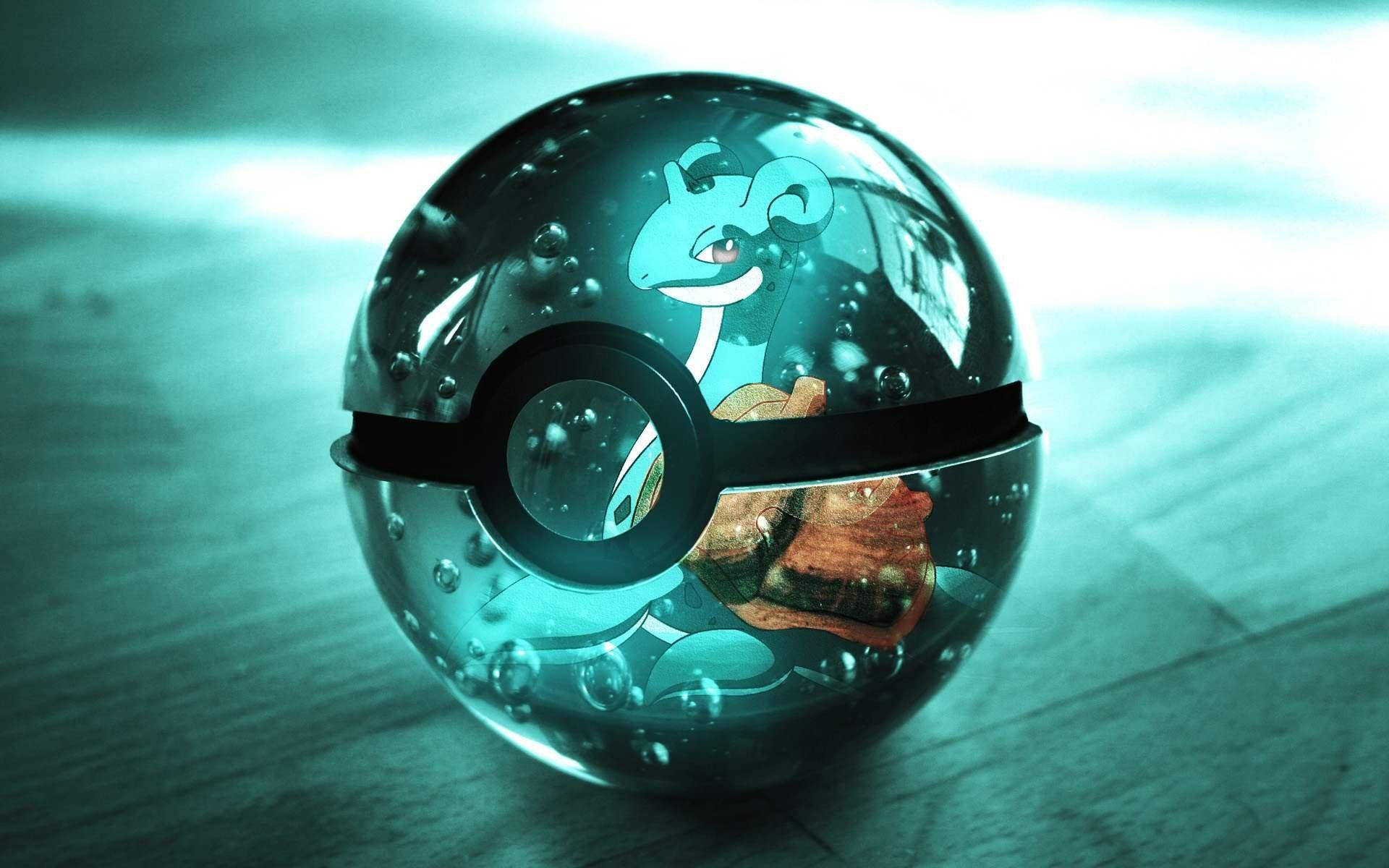 Lapras, transparent Poké Ball, blue Pokémon, Full HD Desktop Wallpaper