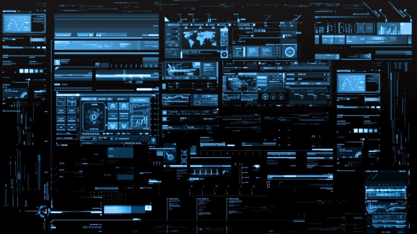 1366 x 768, futuristic digital dashboard, glowing blue holographic interfaces, HD Desktop Wallpaper