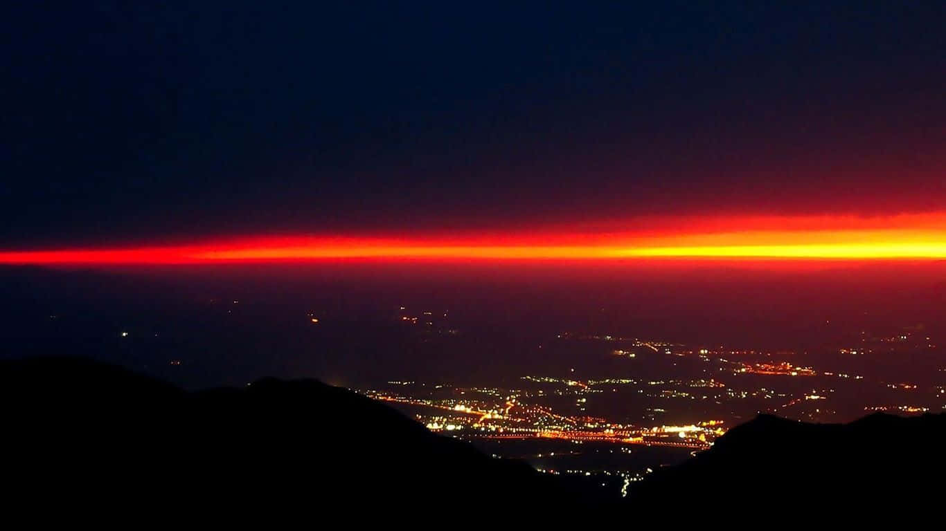 laptop 1366 x 768, fiery red and orange horizon, sprawling cityscape at night, HD Desktop Wallpaper