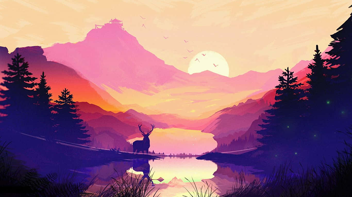 laptop 1366 x 768, sunrise, glowing pink and orange mountains, HD Desktop Wallpaper