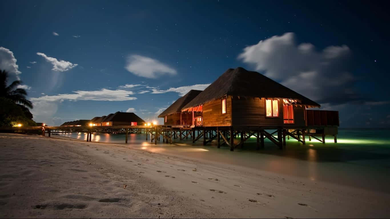 laptop 1366 x 768, starly night sky, tranquil tropical beach, HD Desktop Wallpaper