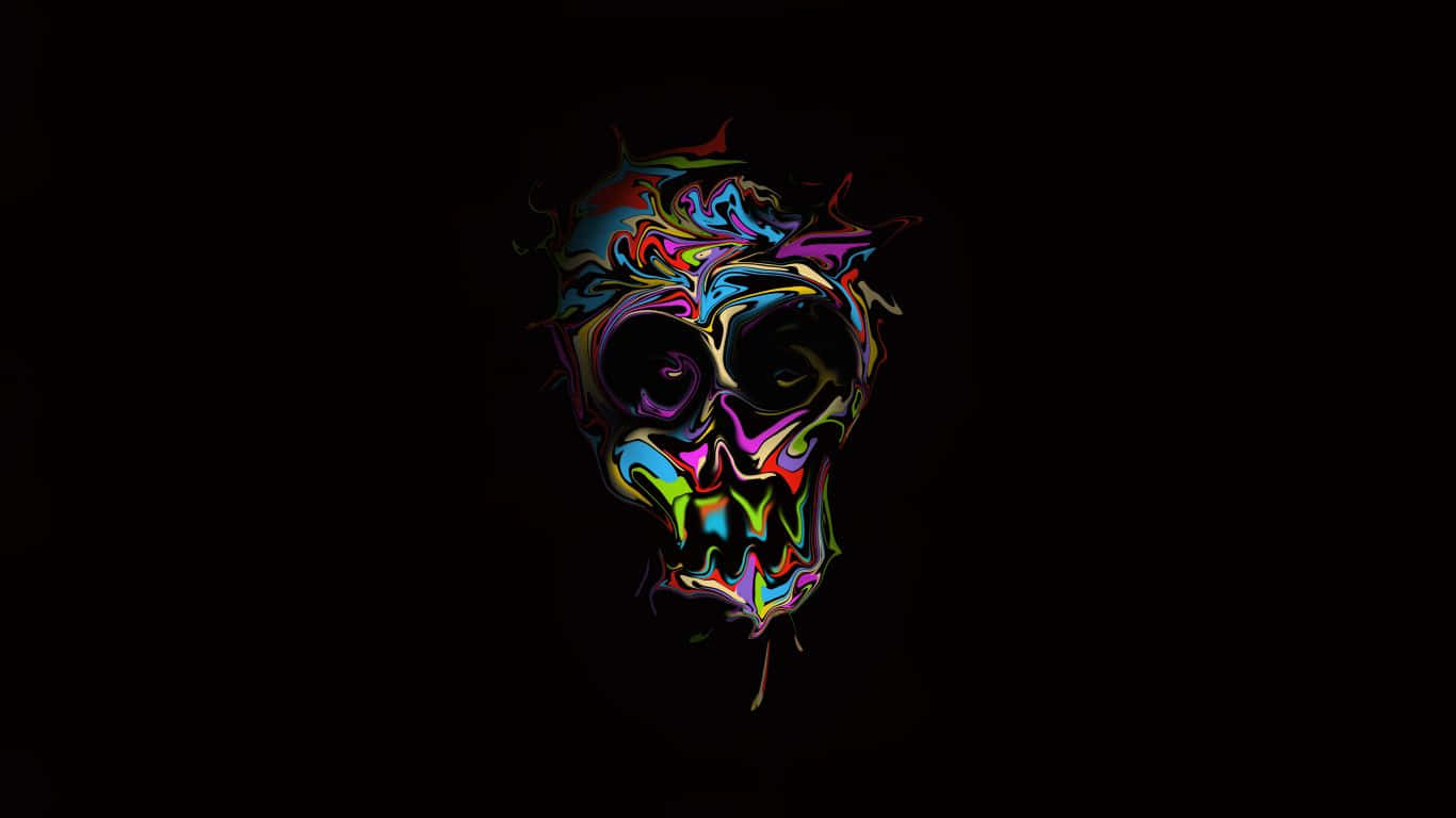 colorful skull, black background, swirling rainbow colors, HD Desktop Wallpaper