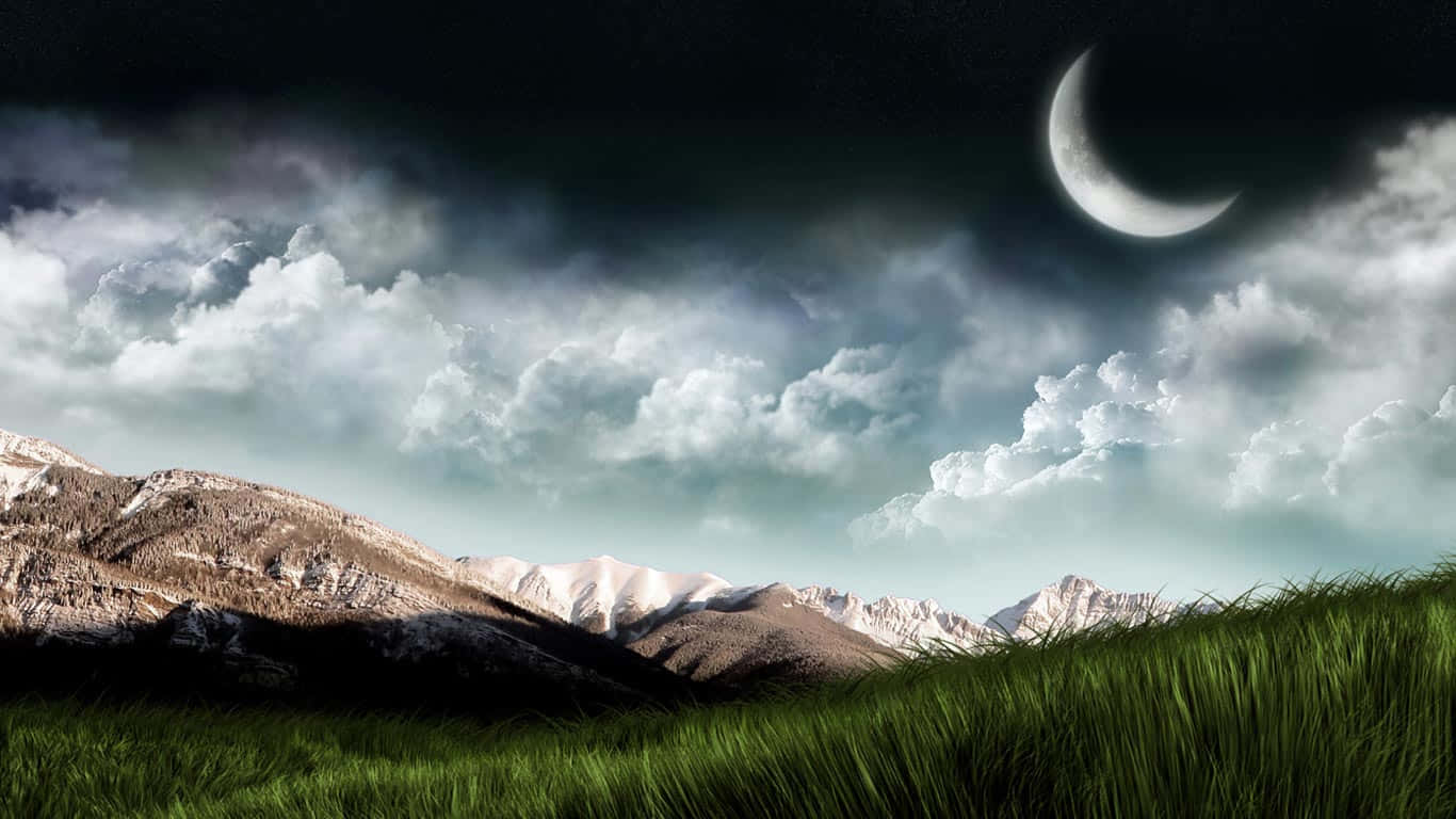 laptop, 1366 x 768, crescent moon, HD Desktop Wallpaper
