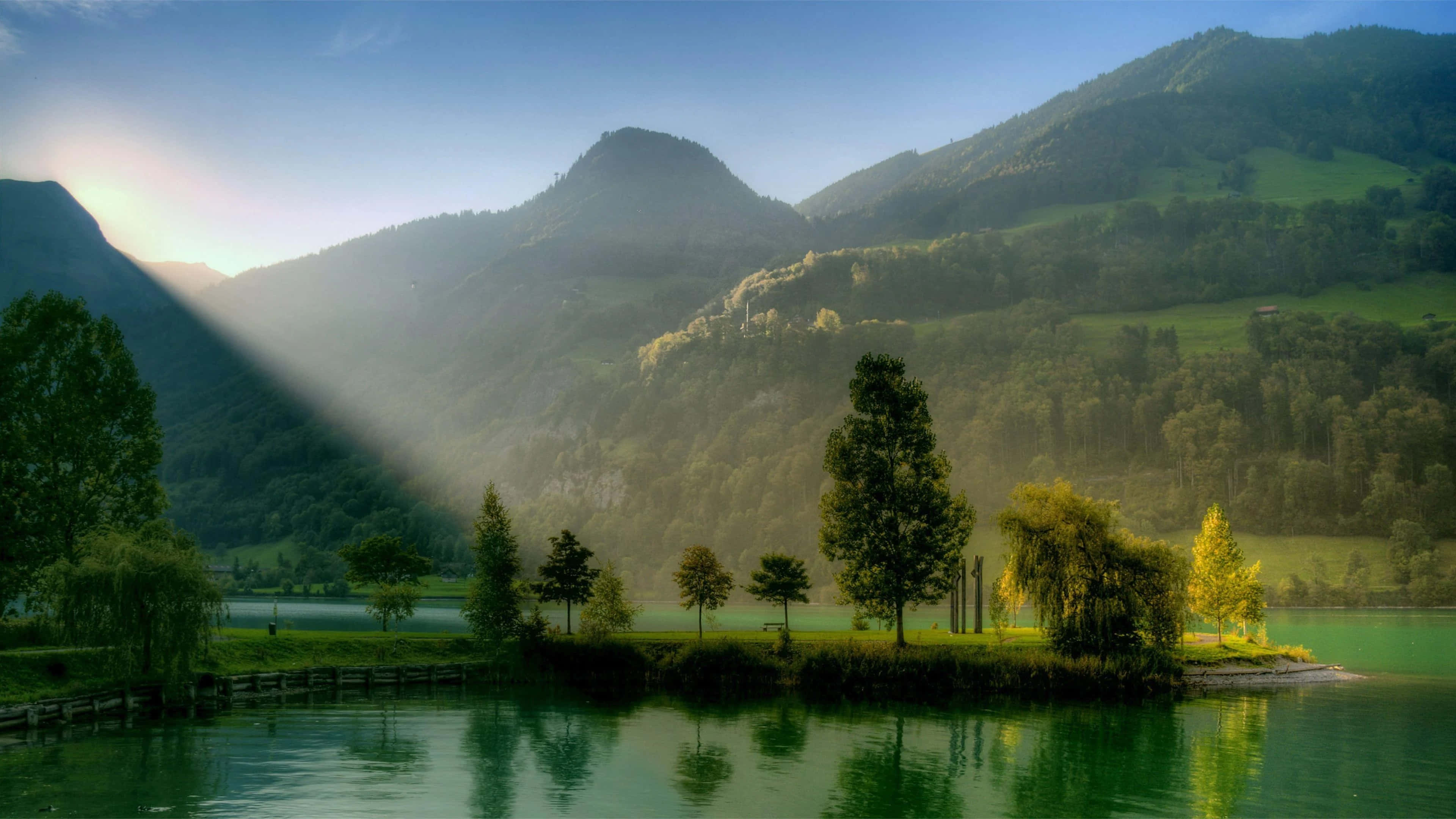 sunrise, mountain lake, serenity, 4K Desktop Wallpaper