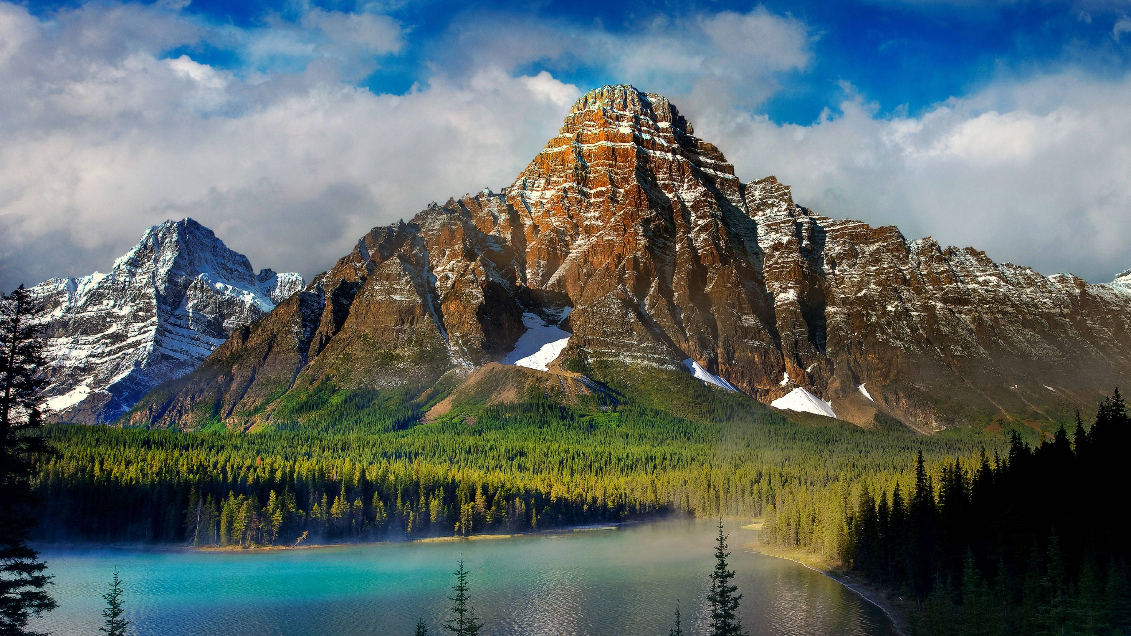 tall mountains, snow-capped peaks, turquoise lake, 4K Desktop Wallpaper