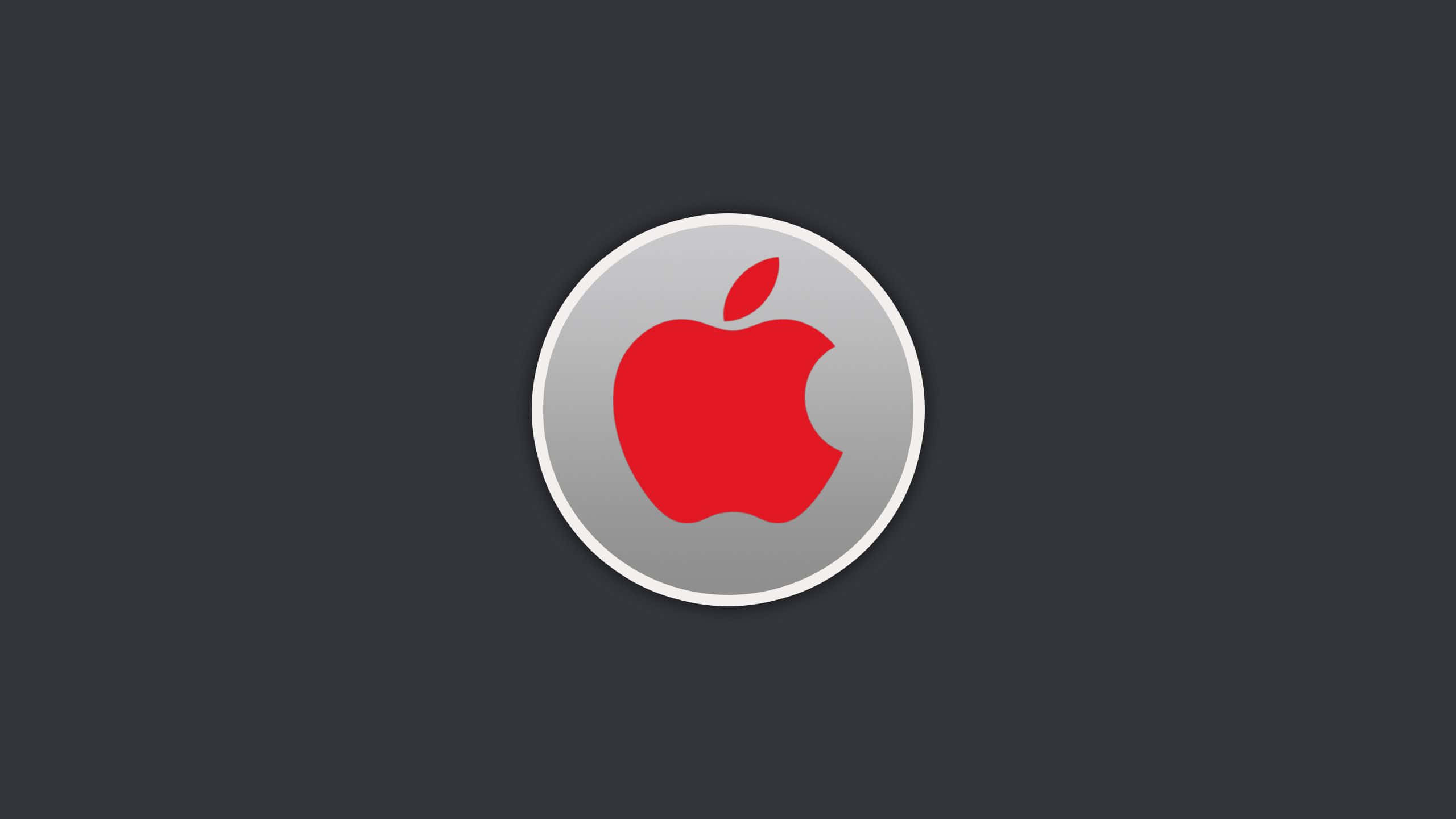 Apple laptop, red apple logo, silver circle, 2K Desktop Wallpaper