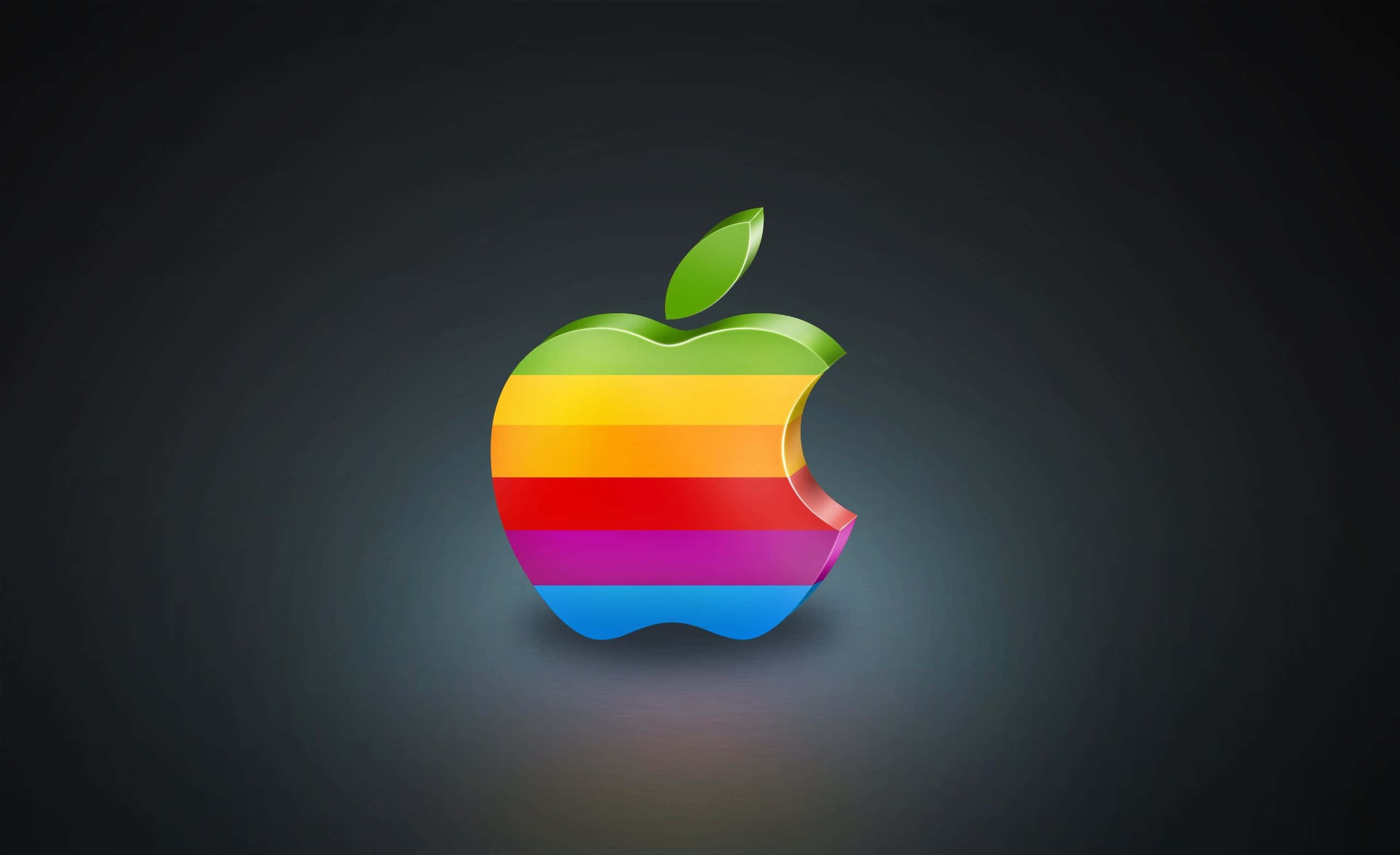 apple logo, glossy, rainbow-striped, 2K Desktop Wallpaper