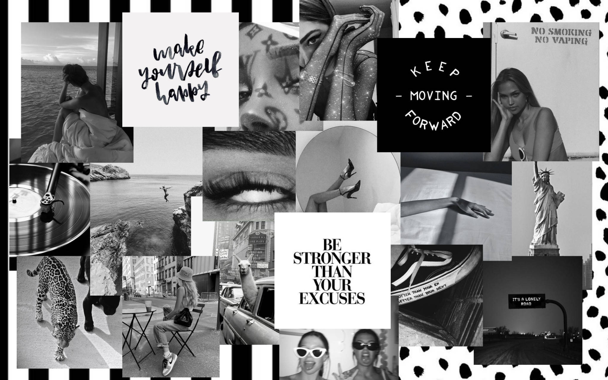 black and white collage, motivational quotes, fashion, Full HD Desktop Wallpaper