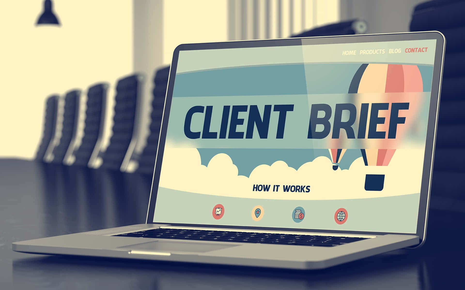 Client Brief, hot air balloon graphic, laptop, Full HD Desktop Wallpaper