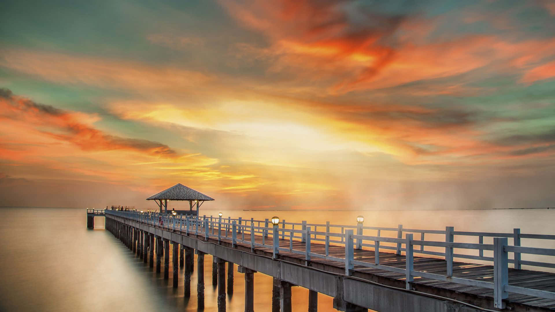 pier, gazebo, water, Full HD Desktop Wallpaper