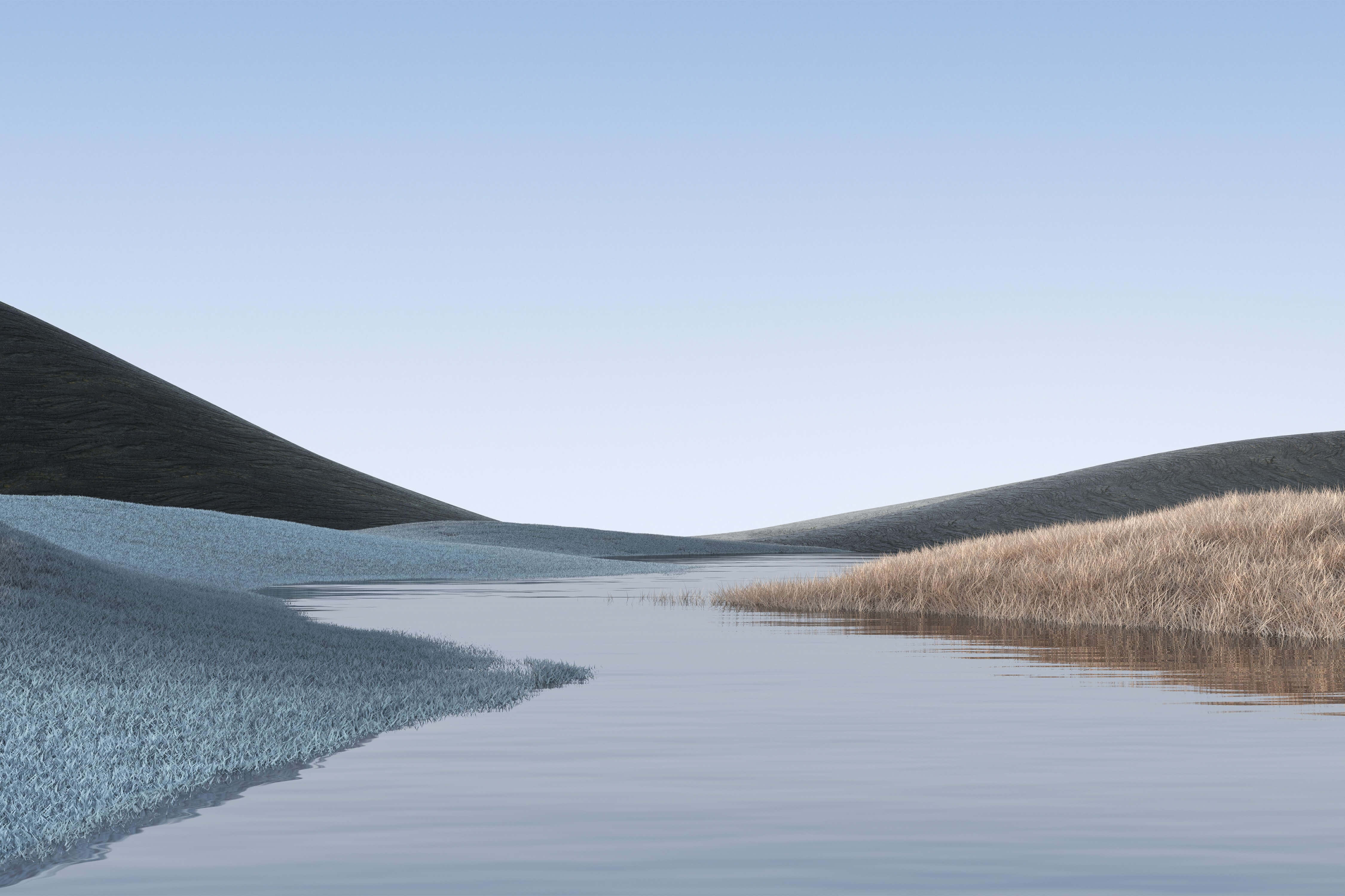 Winter Hill, river, smooth gray hills, 4K Desktop Wallpaper
