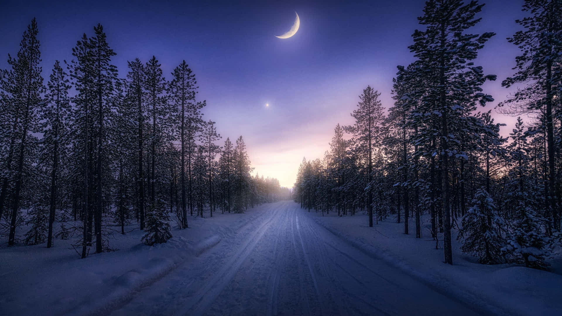 crescent moon, twilight sky, soft purple and blue hues, Full HD Desktop Wallpaper