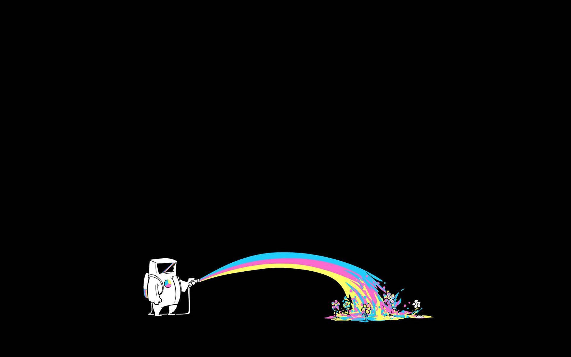 Rainbow Man, white cartoon robot, vibrant rainbow, Full HD Desktop Wallpaper