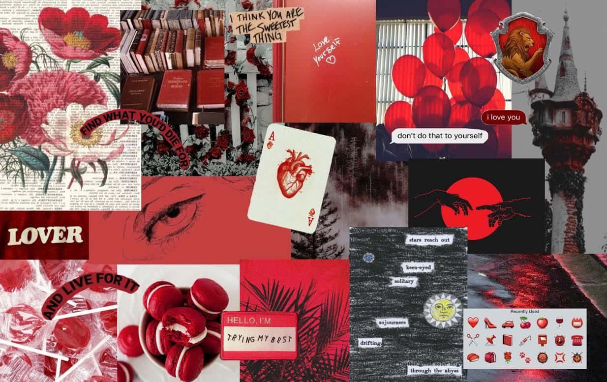 red aesthetic, balloons, flowers, SD Desktop Wallpaper