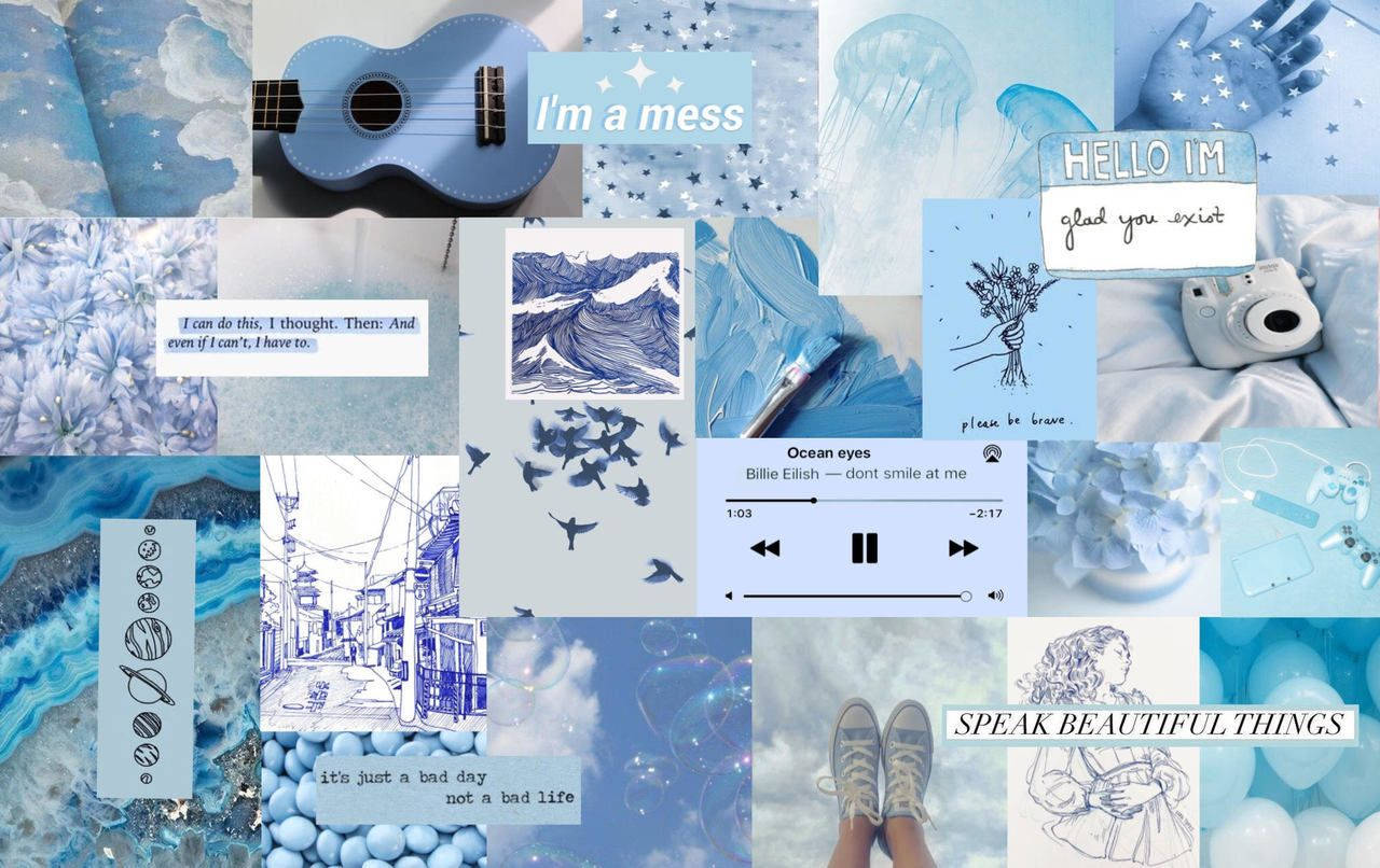 baby blue aesthetic, ukulele jellyfish, text quotes, HD Desktop Wallpaper