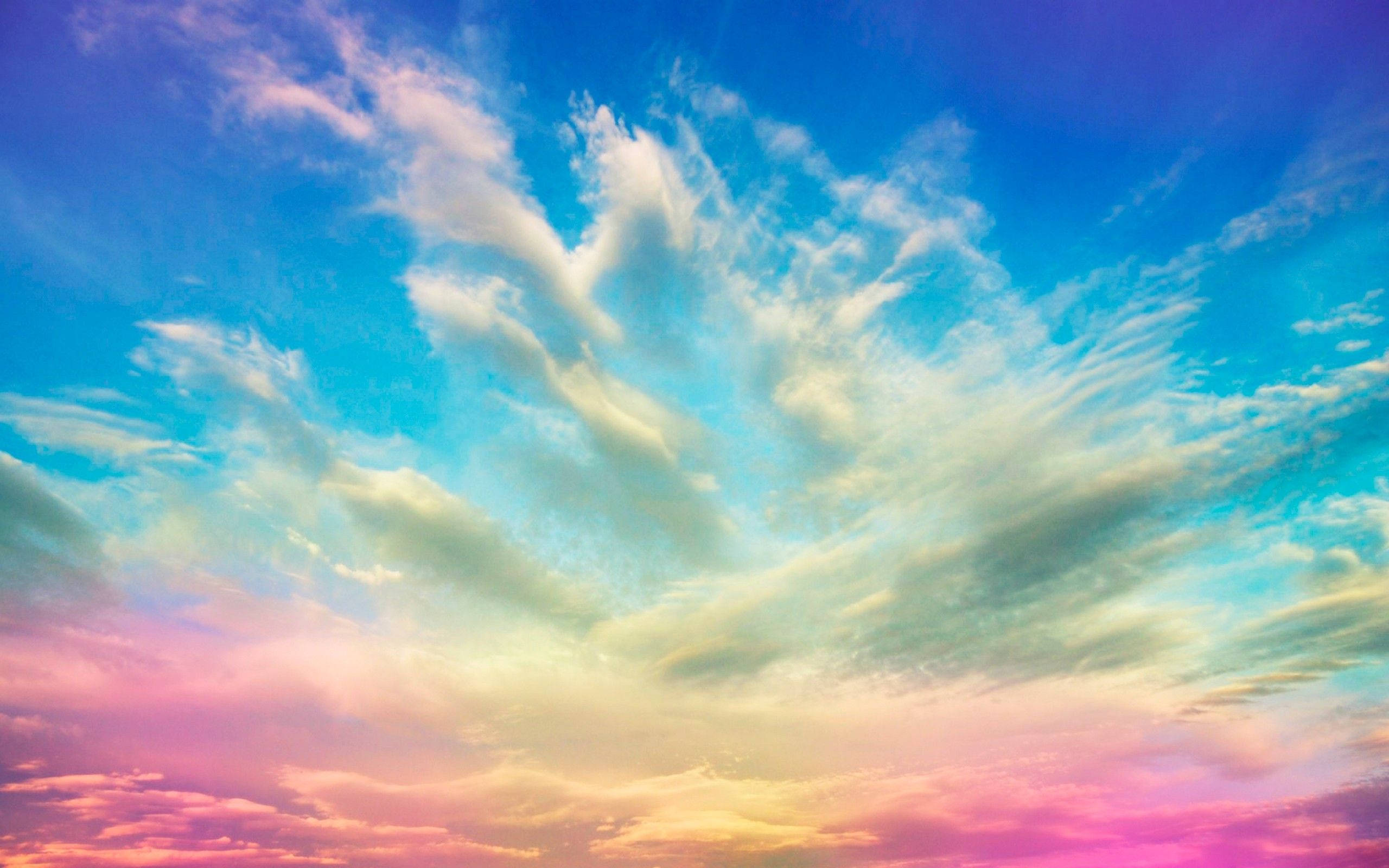 Blue Pink Sky, vibrant sunset sky, wispy clouds, 2K Desktop Wallpaper