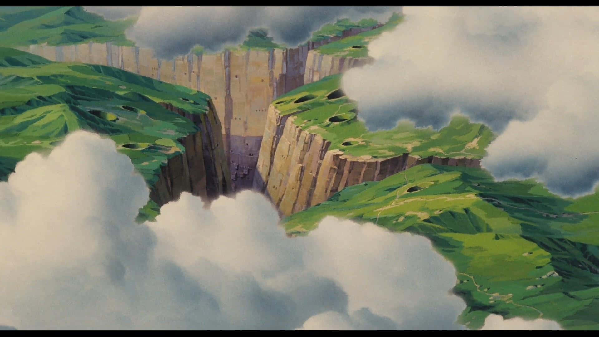 Laputa Castle In The Sky, floating island, lush green cliffs, Full HD Desktop Wallpaper