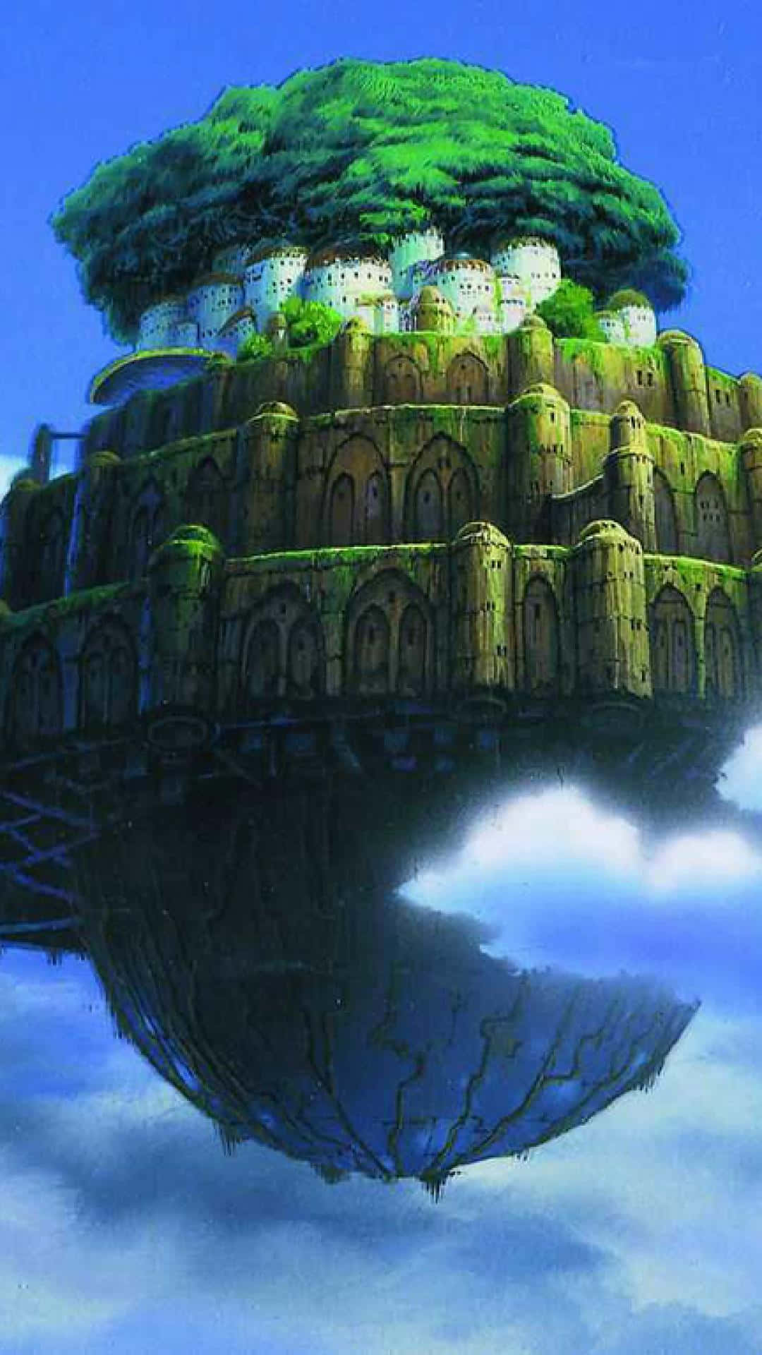 Laputa Castle In The Sky, floating island fortress, giant tree, Full HD Phone Wallpaper