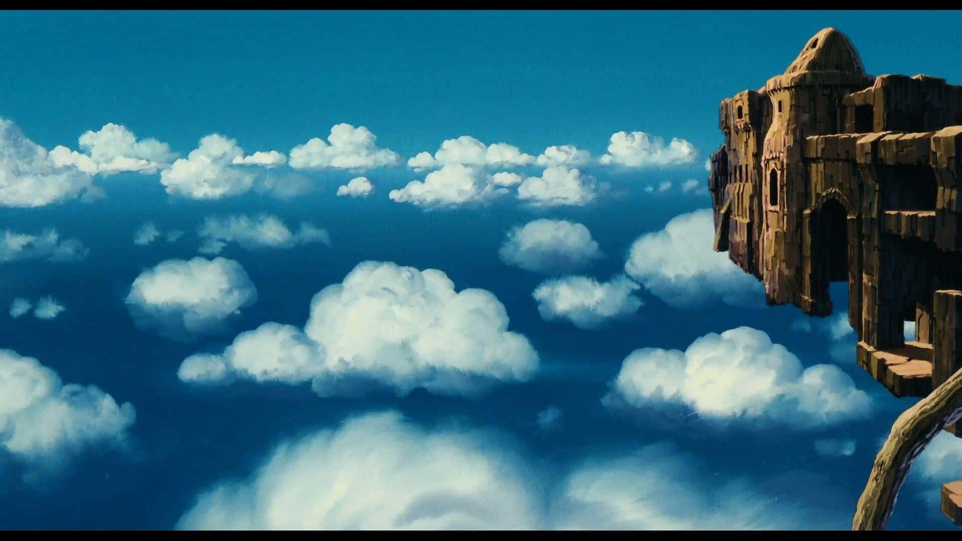 Laputa Castle In The Sky, stone castle, sea of fluffy white clouds, Full HD Desktop Wallpaper