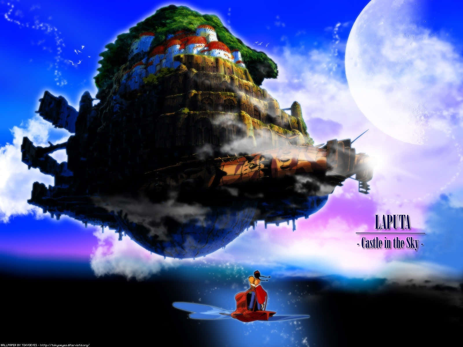 Laputa Castle In The Sky, red-roofed buildings, lush greenery, HD Desktop Wallpaper