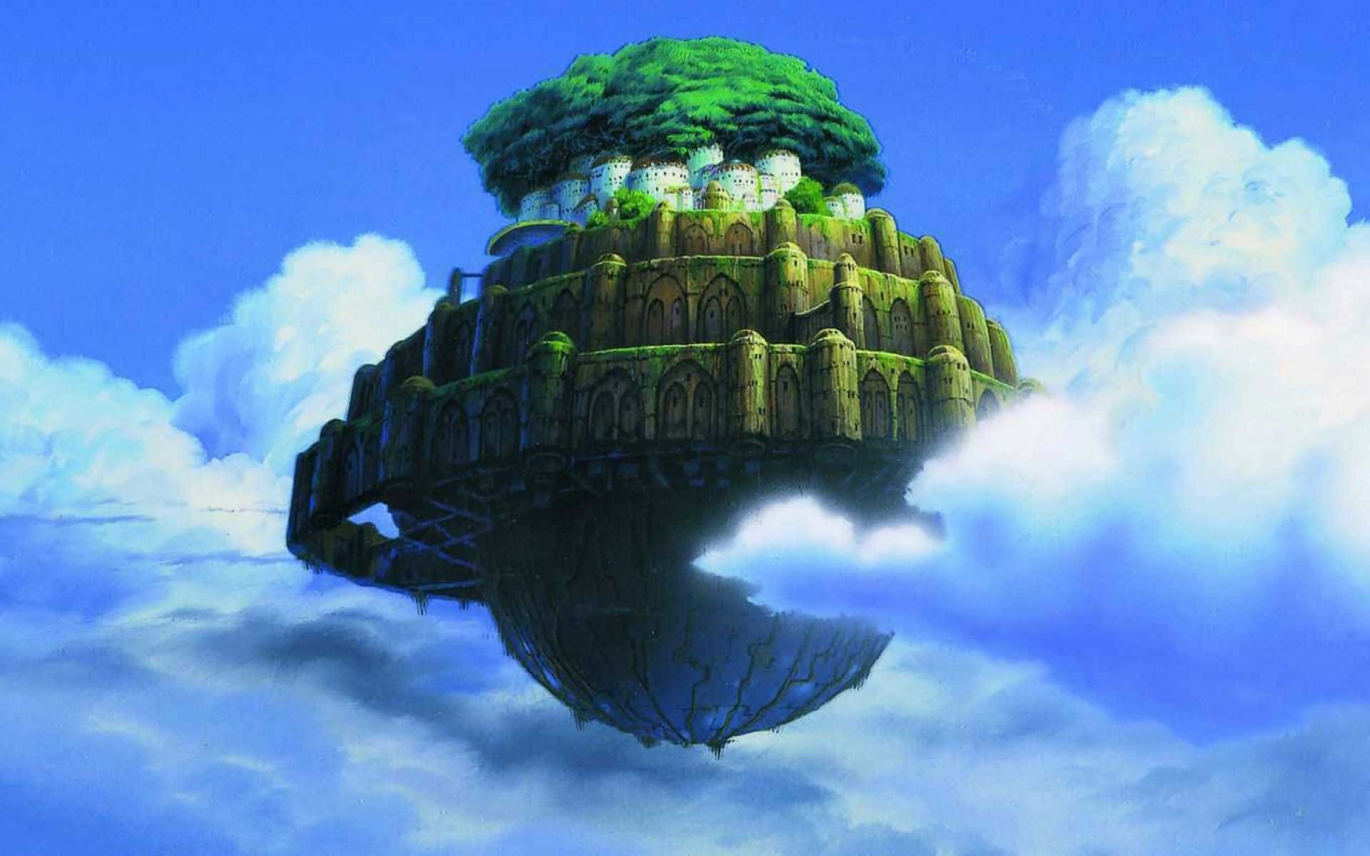 Laputa: Castle In The Sky, floating island, lush green forest, Full HD Desktop Wallpaper
