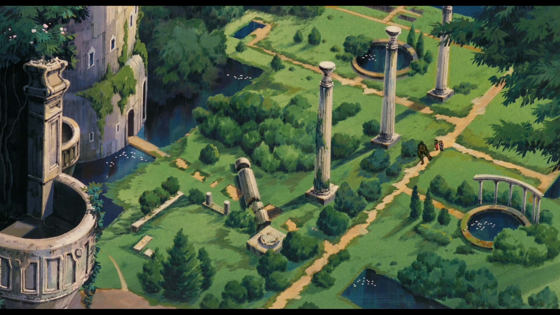 Laputa Castle In The Sky, ancient stone ruins, columns, Full HD Desktop Wallpaper