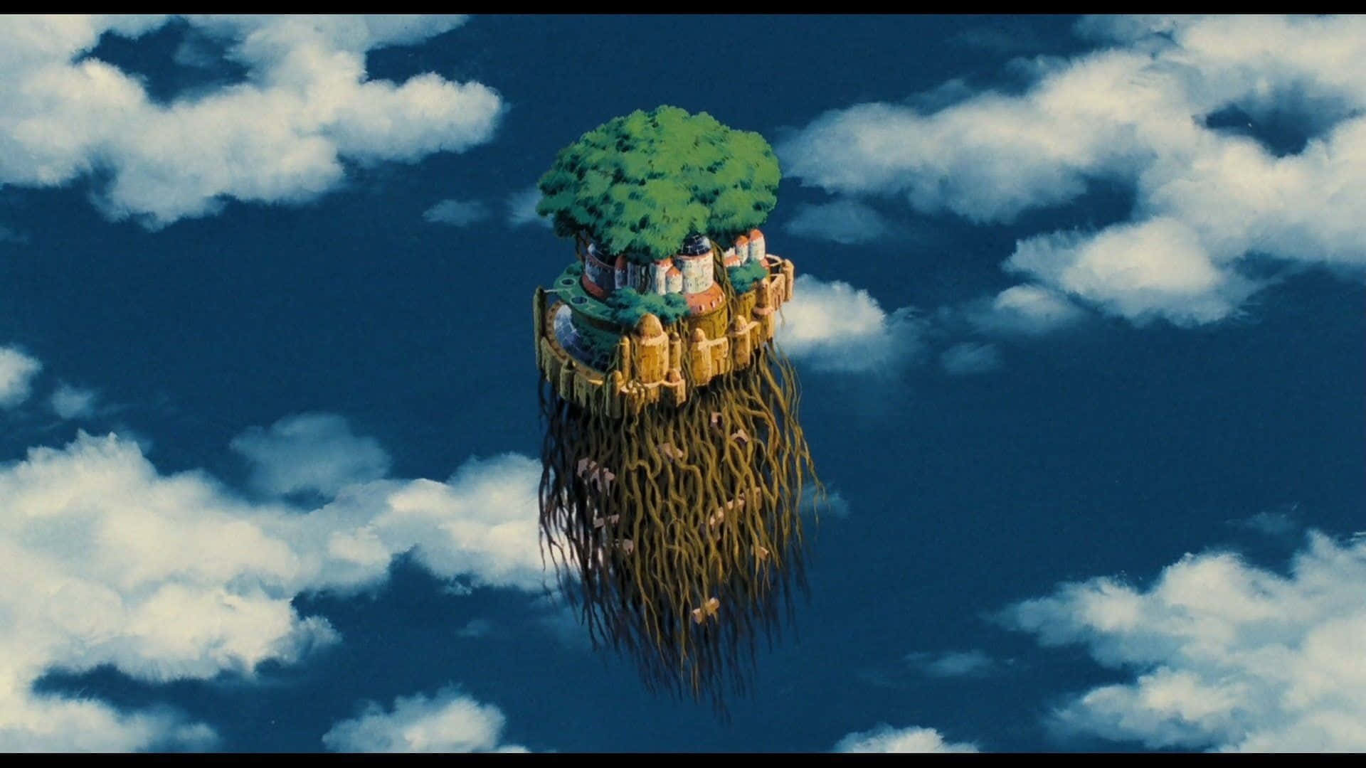 Laputa Castle In The Sky, floating island, lush green tree, Full HD Desktop Wallpaper