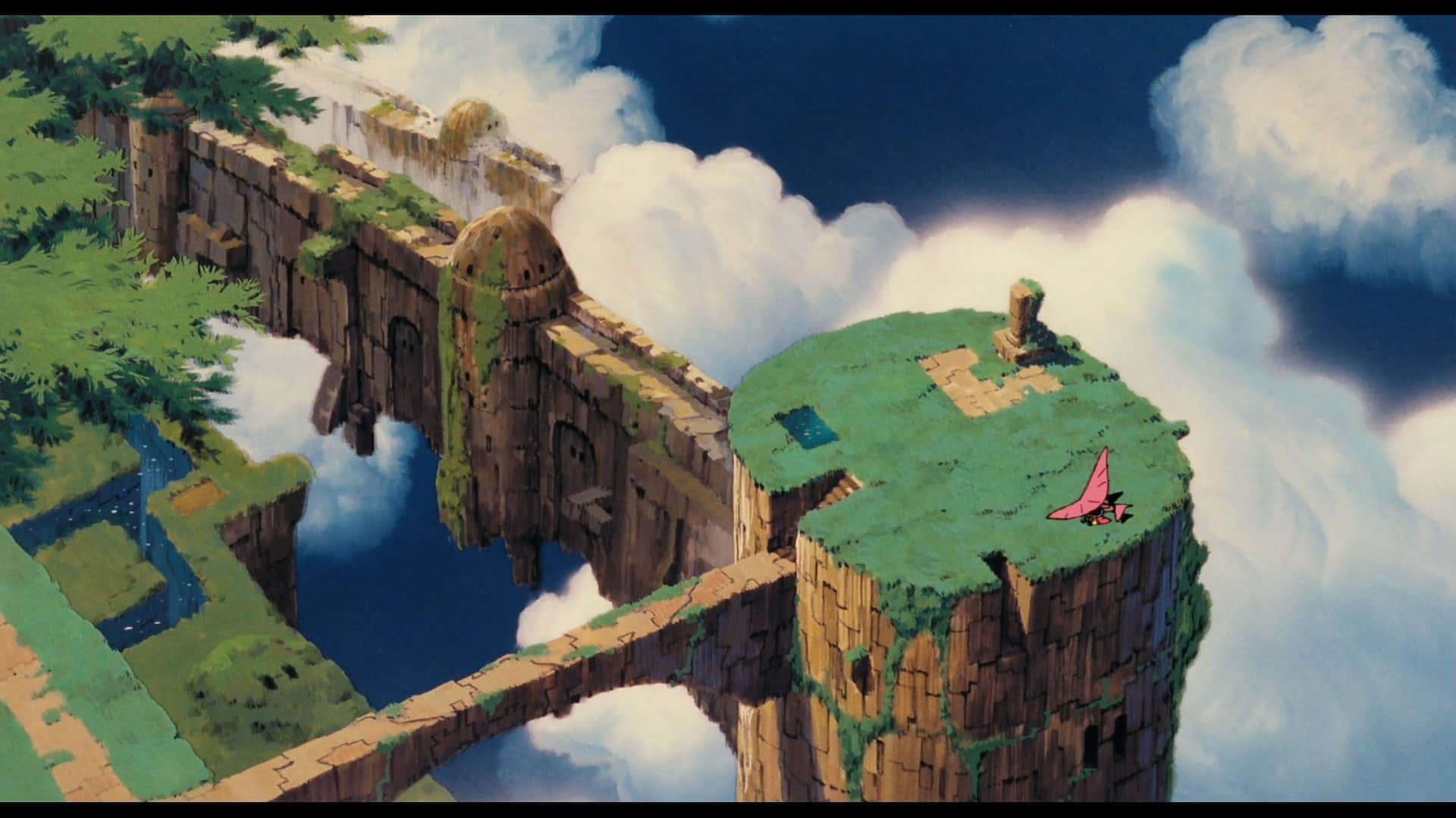 Laputa Castle in the Sky, floating island, ancient stone ruins, Full HD Desktop Wallpaper