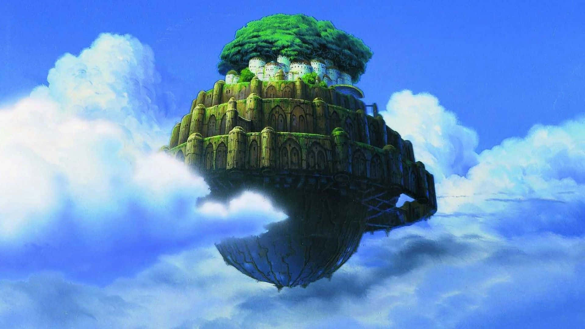 Castle in the Sky, floating island, lush green tree crown, Full HD Desktop Wallpaper
