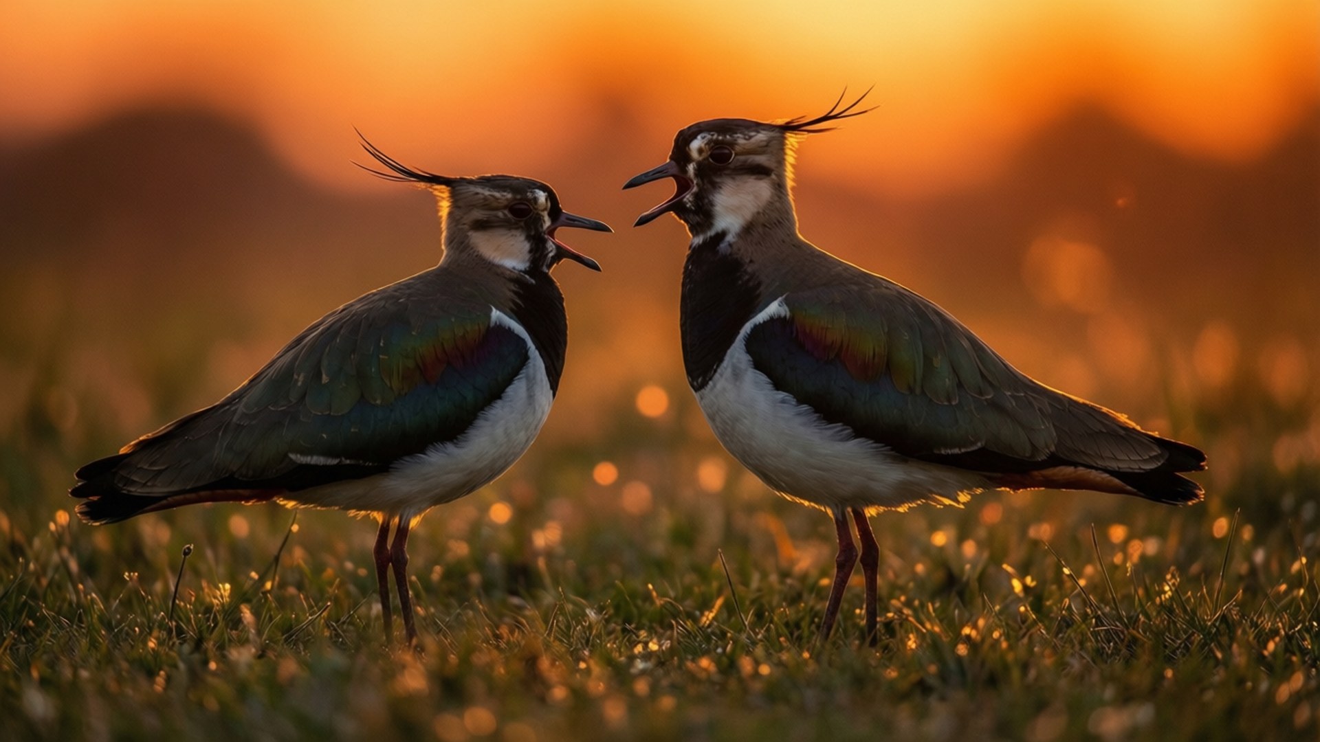 Lapwing, sunset, field, Full HD Desktop Wallpaper