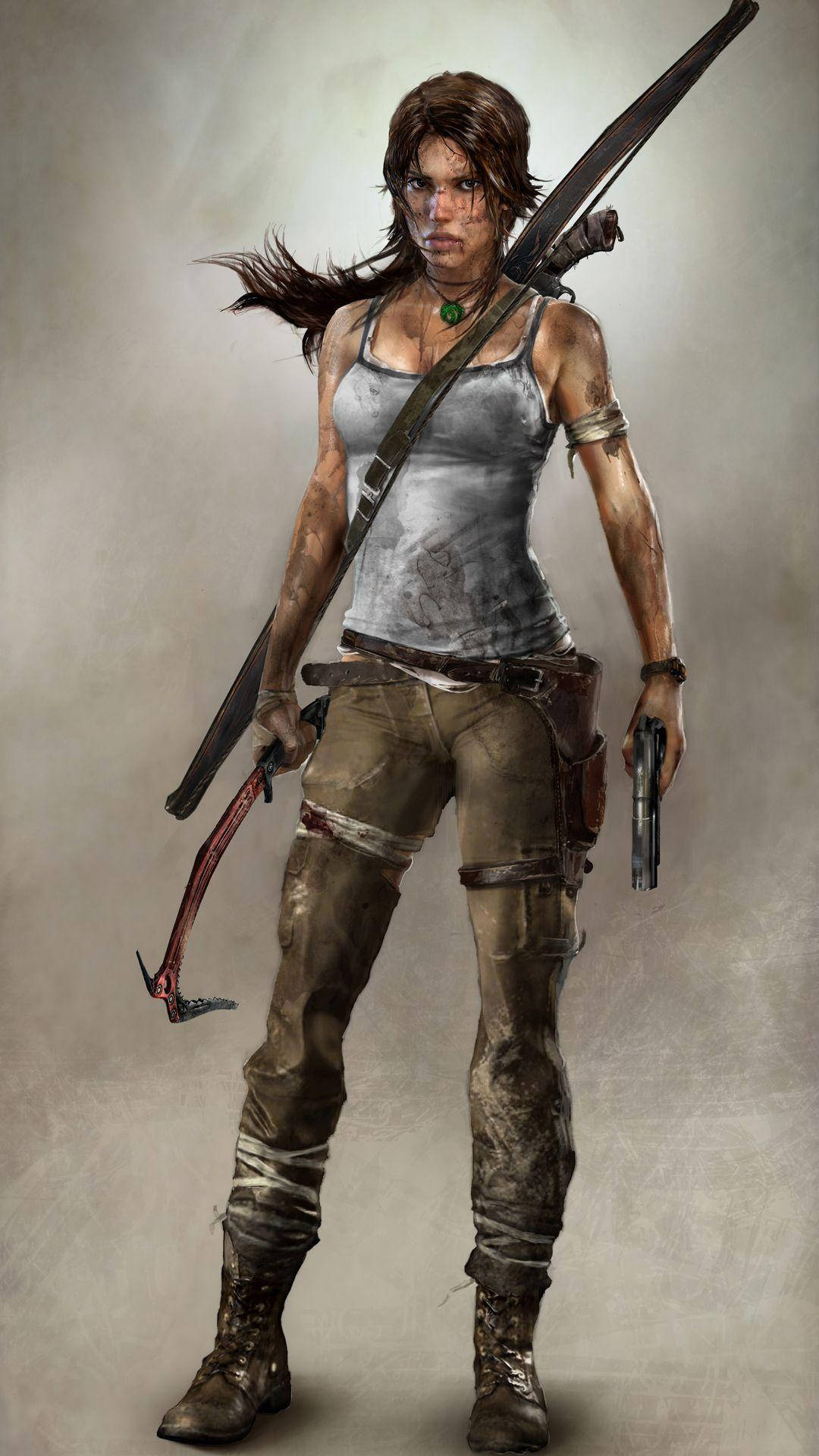 Lara Croft, iPhone, bow axe, Full HD Phone Wallpaper