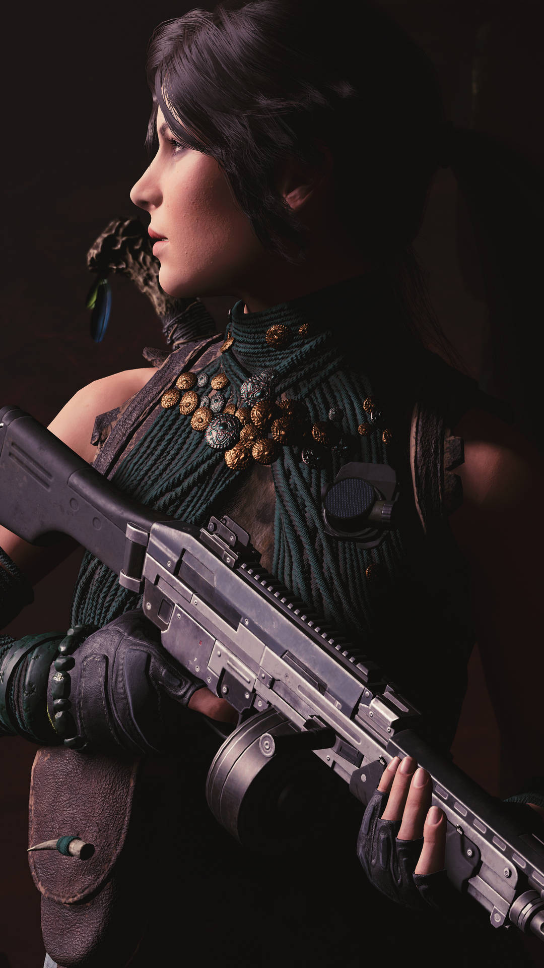 Lara Croft, iPhone, dark gear, Full HD Phone Wallpaper