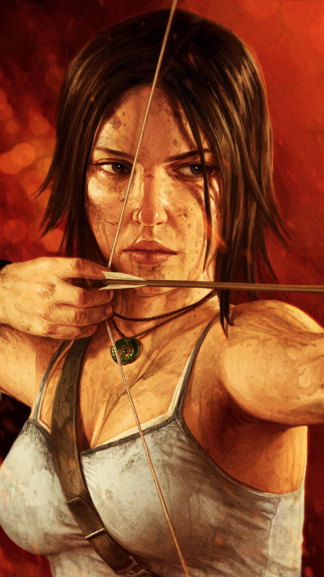Lara Croft, iPhone, fiery red background, Full HD Phone Wallpaper