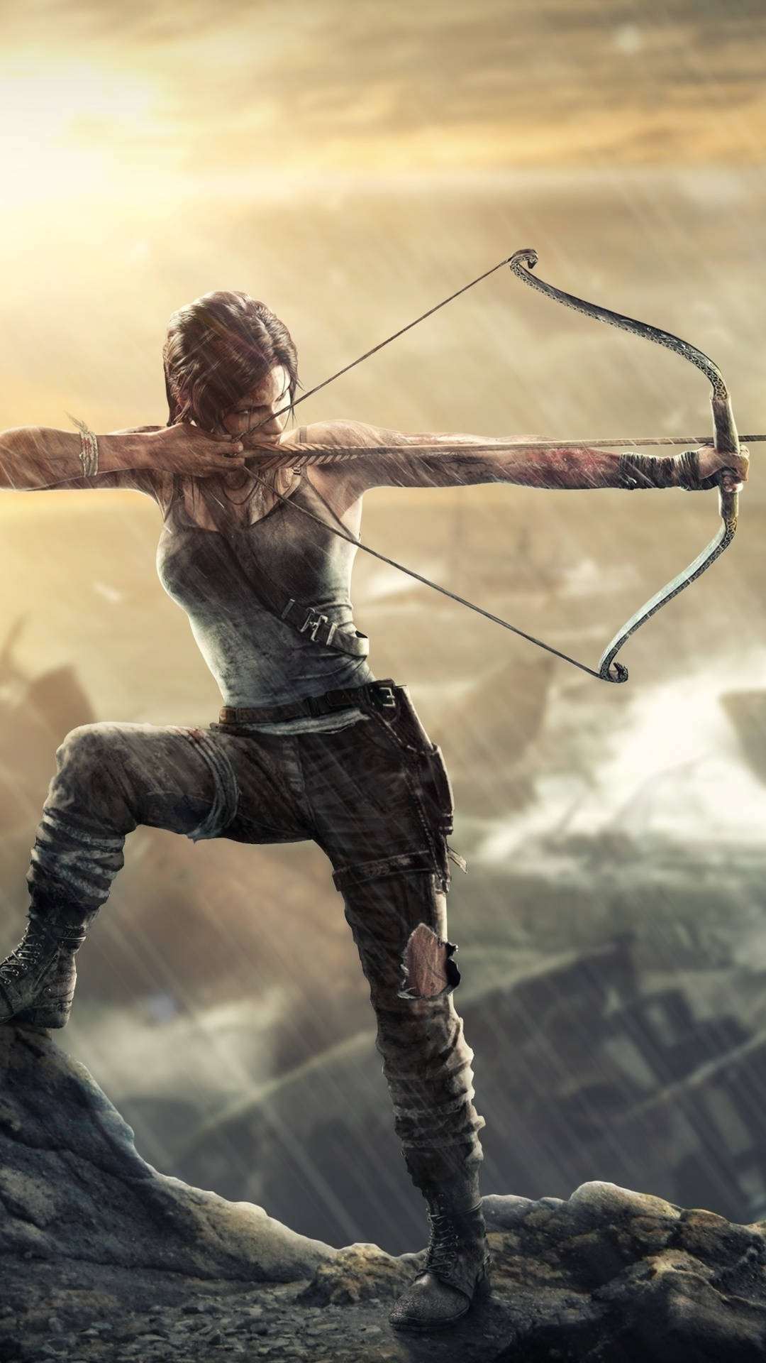 Lara Croft, iPhone, rocky cliff, Full HD Phone Wallpaper