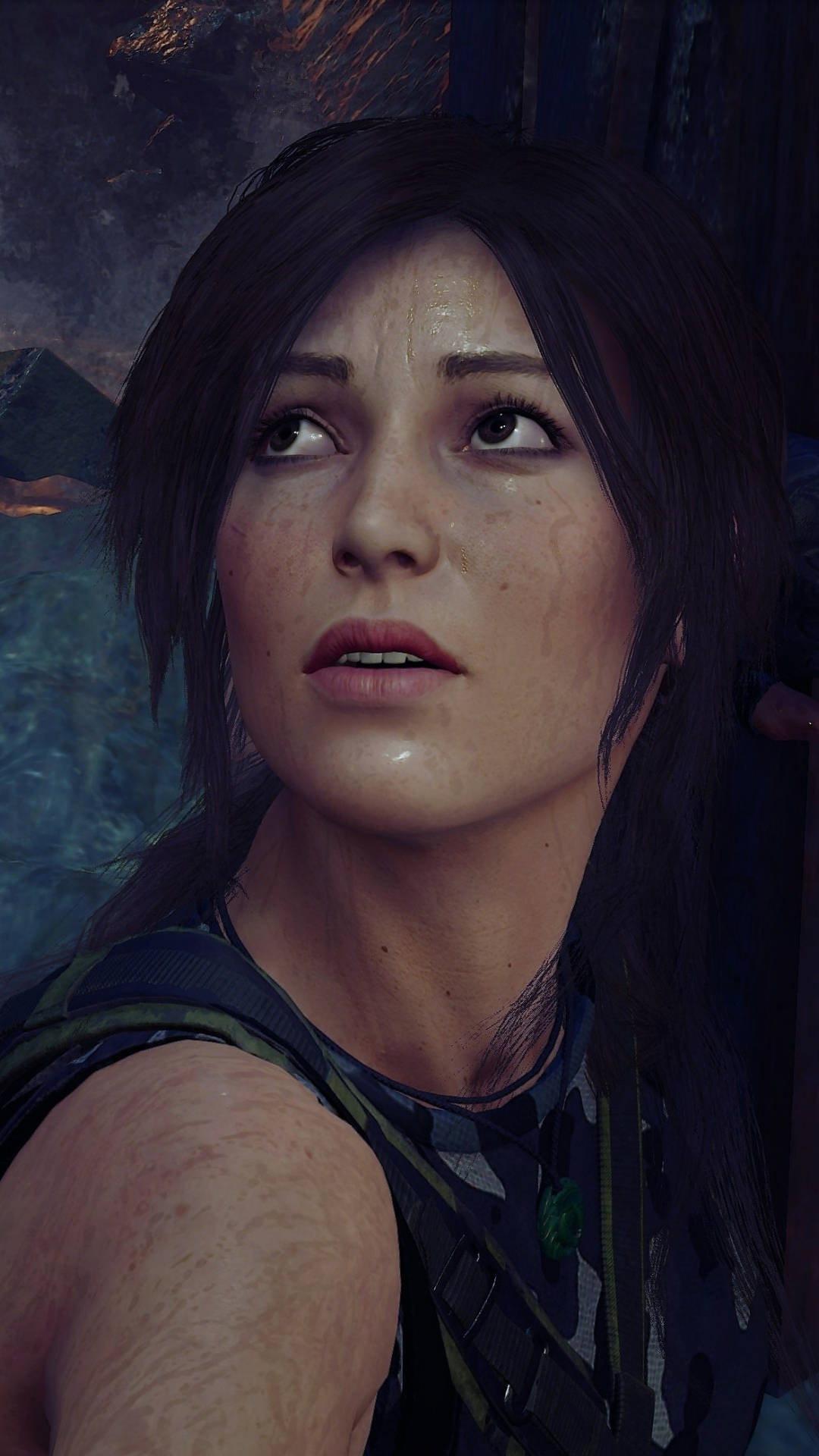 Lara Croft, iPhone, dimly lit forest, Full HD Phone Wallpaper